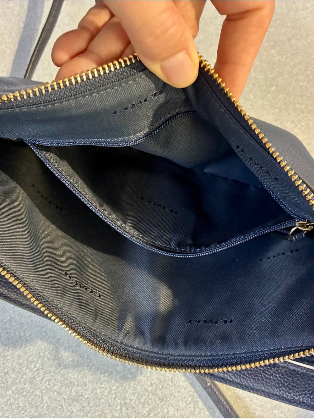 Coach NAVY BLUE Pebbled Leather Shoulder Bag with Gold Hardware Accent - Picture 8 of 11